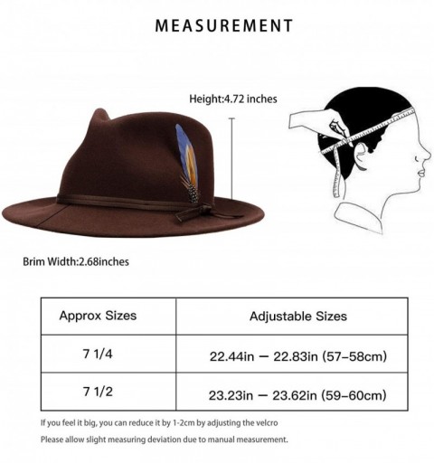 Fedoras Fedora for Men Wool Felt Brown Gangster Panama Hat Wide Brim Adjustable Vintage and Simple - Brown - CJ18X64UYLR $32.80