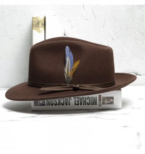 Fedoras Fedora for Men Wool Felt Brown Gangster Panama Hat Wide Brim Adjustable Vintage and Simple - Brown - CJ18X64UYLR $32.80