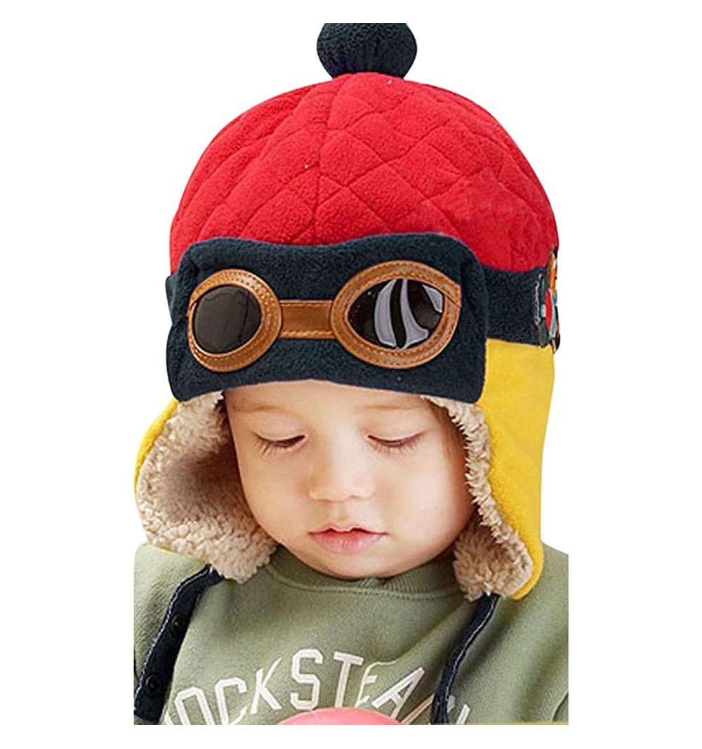 Skullies & Beanies Baby Girls Boys Hats Winter Warm Cap Hat Beanie Pilot Aviator Crochet Earflap Hats - Red - C418LRUL7LZ $11.31
