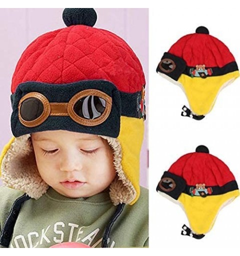 Skullies & Beanies Baby Girls Boys Hats Winter Warm Cap Hat Beanie Pilot Aviator Crochet Earflap Hats - Red - C418LRUL7LZ $11.31