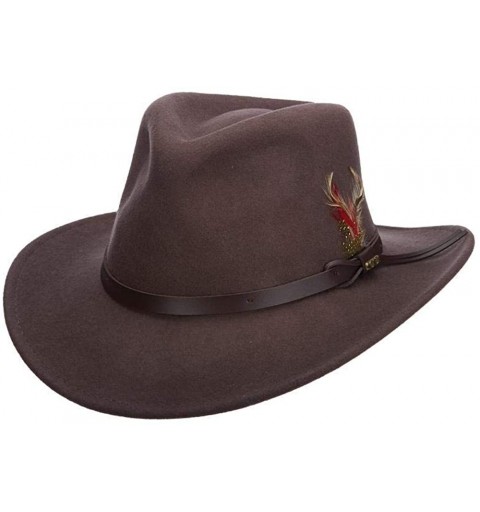 Fedoras Classico Men's Crushable Felt Outback Hat - Chocolate - C3112HKN9DX $90.90