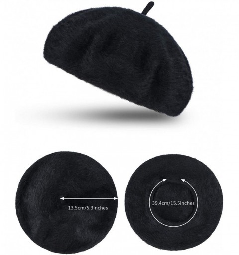 Berets 2 Pieces Beret Hats Angora French Beret Caps Plaid Berets Winter Furry Hats (Color Set 1) - CI18Z5ARMKM $13.10