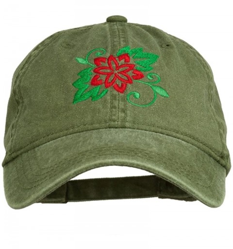 Baseball Caps Christmas Poinsettia Flower Embroidered Washed Dyed Cap - Olive Green - CD11P5HZDE3 $21.91