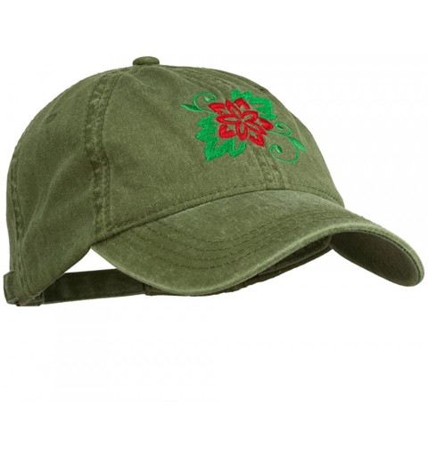 Baseball Caps Christmas Poinsettia Flower Embroidered Washed Dyed Cap - Olive Green - CD11P5HZDE3 $21.91