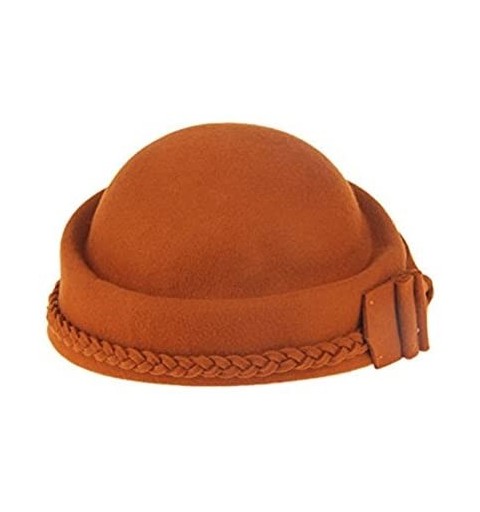 Berets Womens Bowknot 100% Wool Fall Winter Derby Hat Doom Cloche Hat - Deep Orange - CC187C7RXDG $17.69