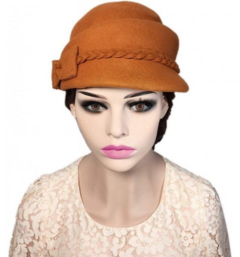 Berets Womens Bowknot 100% Wool Fall Winter Derby Hat Doom Cloche Hat - Deep Orange - CC187C7RXDG $17.69