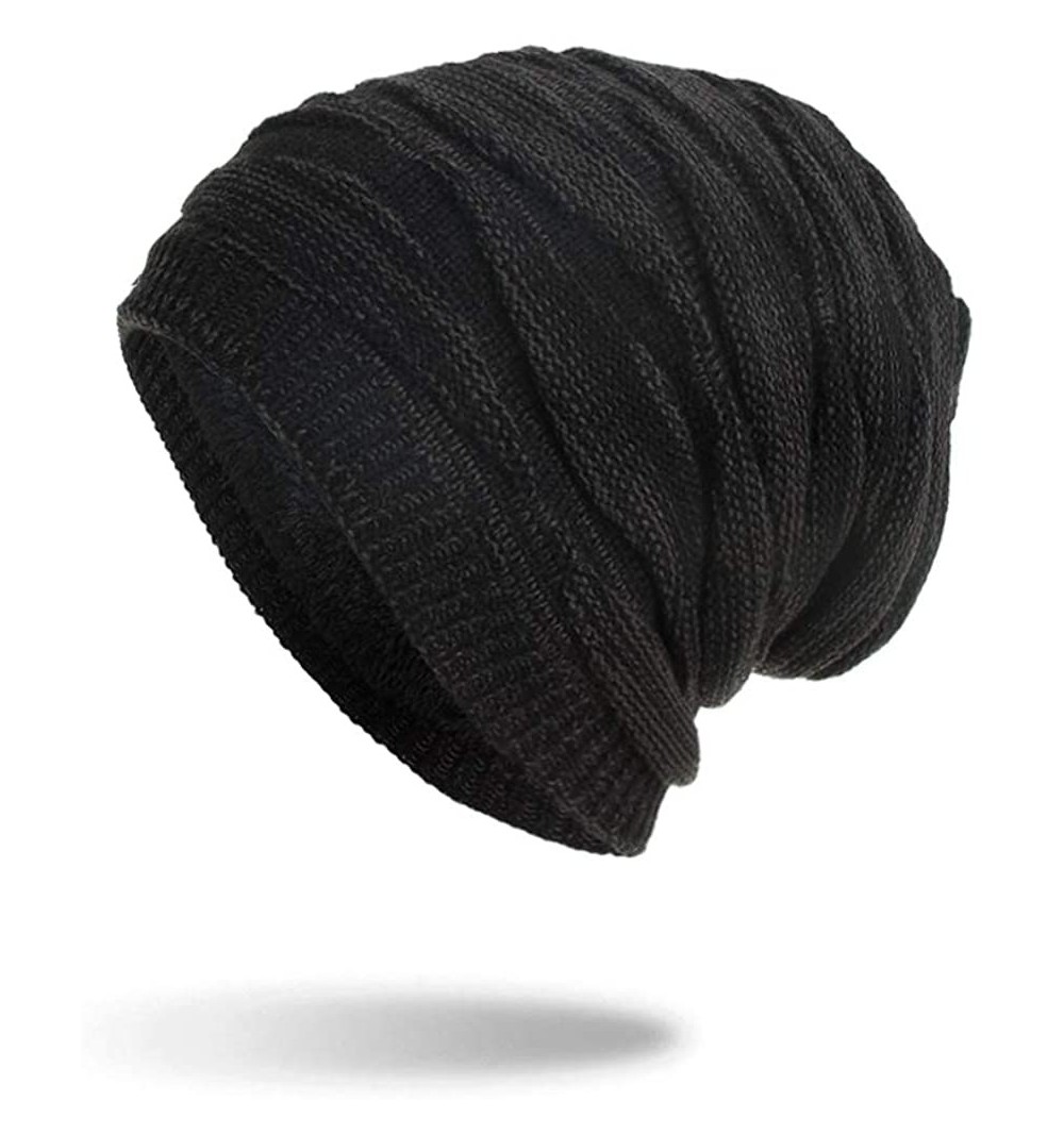 Skullies & Beanies Mens Beanie Knit Hats Winter Hats Unisex Slouchy Beanie Oversized Skull Caps Baggy Beanie - Black - C118XD...