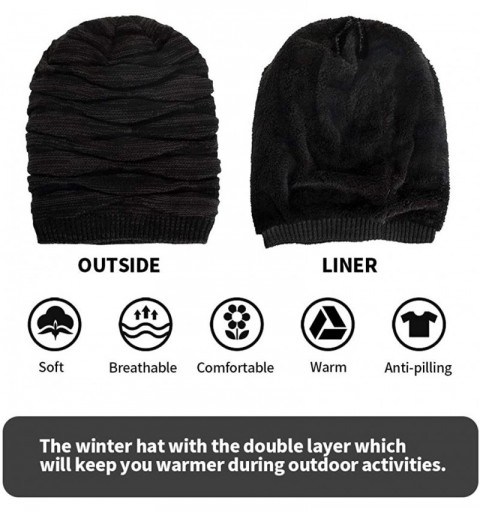 Skullies & Beanies Mens Beanie Knit Hats Winter Hats Unisex Slouchy Beanie Oversized Skull Caps Baggy Beanie - Black - C118XD...