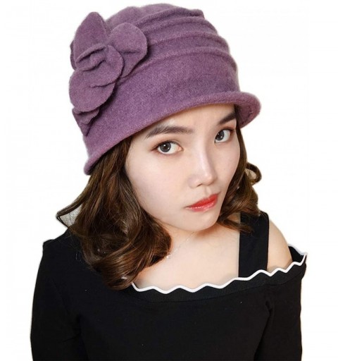 Fedoras Womens Elegant Double Flower 100% Wool Pillbox Hat Fascinator Hat Beanie Hat - H-pale Purple - C818ZLOT49I $16.69