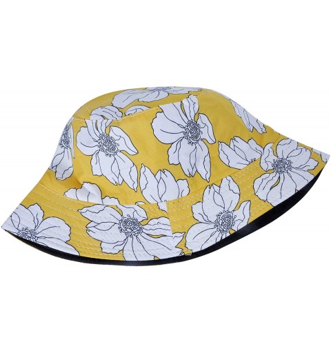 Bucket Hats Fashion Print Bucket Hat Summer Fisherman Cap for Women Men - Big Flower Yellow - CQ193I3H8KD $11.68