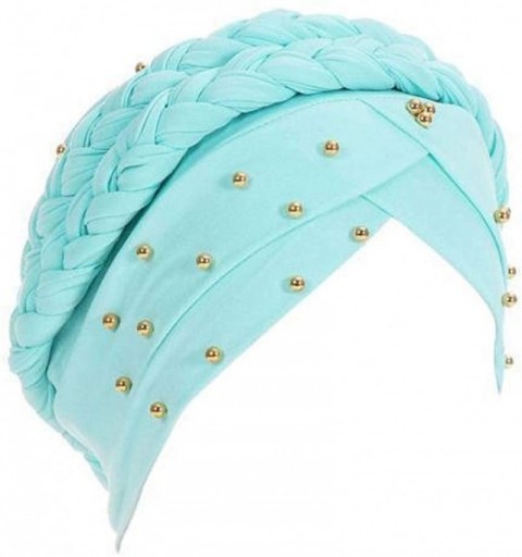 Skullies & Beanies Stay Beautiful Studded Chemo Hair Loss Cap Cancer Head Wrap Turban with Braided Lace for Women - Sky Blue ...