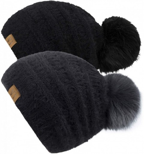 Skullies & Beanies Womens Winter Hat Slouchy Warm Beanie Hats Faux Fur Pompom Chunky Baggy Ski Cap with Fleece Lined for Wome...