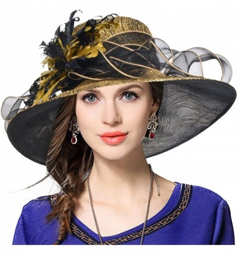 Sun Hats Ladies's Kentucky Derby Church Wedding Luxury Dress Hat - Gold - C912N19XHKB $21.67
