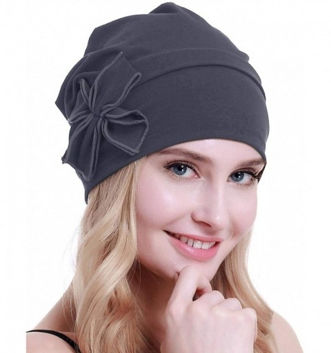 Skullies & Beanies Cotton Chemo Turbans Headwear Beanie Hat Cap for Women Cancer Patient Hairloss - Cotton Dark Grey - C618X5...