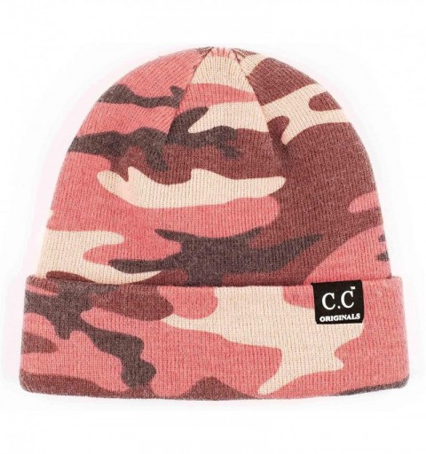 Skullies & Beanies Hat Unisex Soft Stretch Knitted Camouflage Skully Beanie Hat (HTM-12) - Pink - CD18W50OX0N $14.96