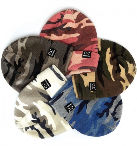 Skullies & Beanies Hat Unisex Soft Stretch Knitted Camouflage Skully Beanie Hat (HTM-12) - Pink - CD18W50OX0N $14.96