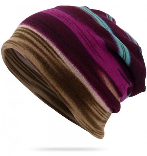 Skullies & Beanies Unisex Multi-Use Beanie Cap Neck Warmer Contrast Color Stripes Skull Hat Scarf - Purple - C718AQ7KXY6 $12.65
