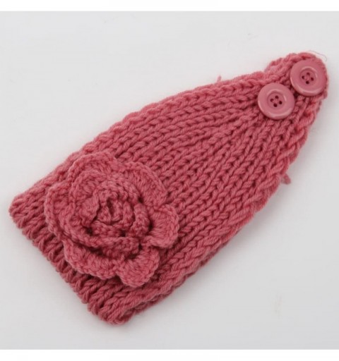 Skullies & Beanies Women's Fashion Crochet Flowers Headband Knitted Hat Cap Headwrap Bands - Pink - CU187ILZMSH $8.61