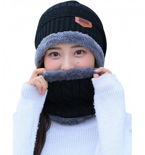 Cold Weather Headbands Women's and Men's Winter Velvet Thick Knitted Cap With Bib Outdoor Warm Two-piece Suit - Women's Black...