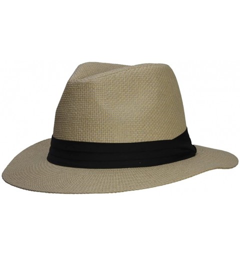 Fedoras Fashion Style Banded Wide Brim Fedora Hat - Dark Natural - CJ11Z2SP6I3 $13.35