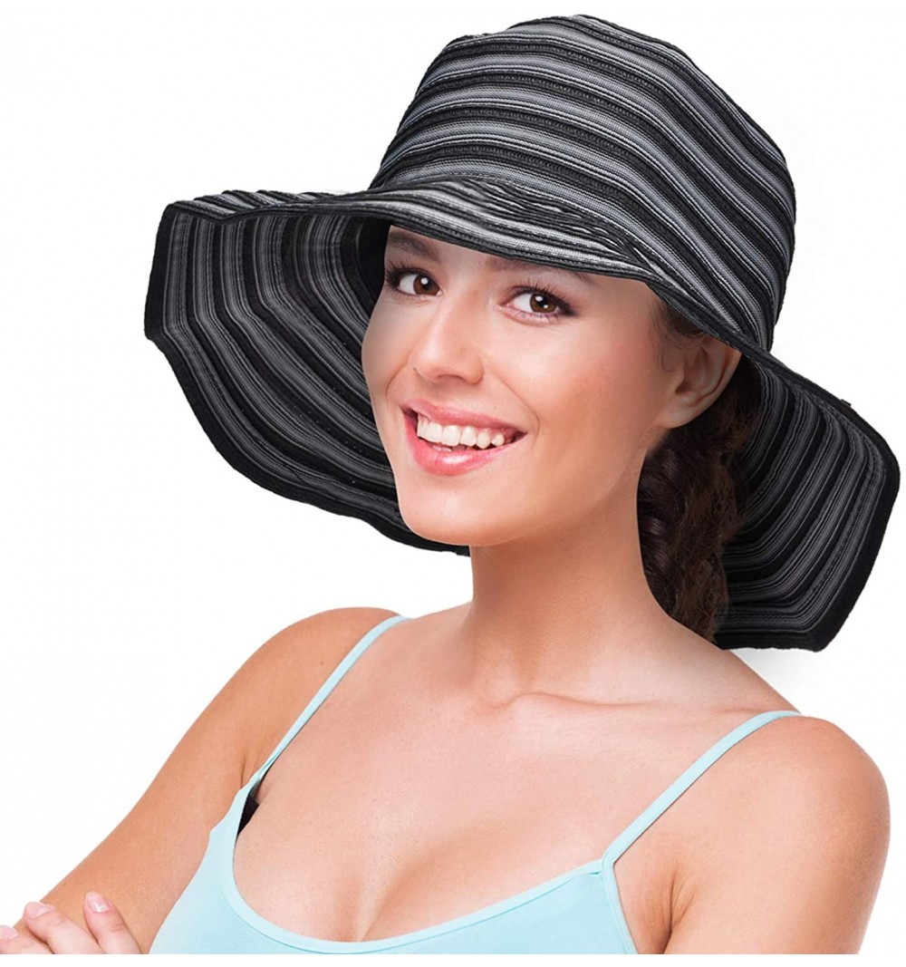 Sun Hats Women Summer Hat Packable Striped Floppy Wide Brim Beach Sun Protection Gardening Travel Hats - Black - CC18CS0UYTM ...
