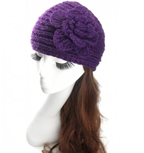 Skullies & Beanies Women's Fashion Crochet Flowers Headband Knitted Hat Cap Headwrap Bands - Pink - CU187ILZMSH $8.61