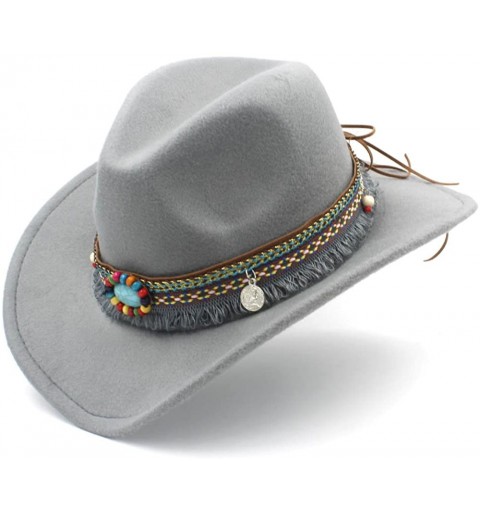 Cowboy Hats Fashion Women Men Western Cowboy Hat for Lady Tassel Felt Cowgirl Sombrero Caps - Gray - CQ18DAYHZ8C $21.38