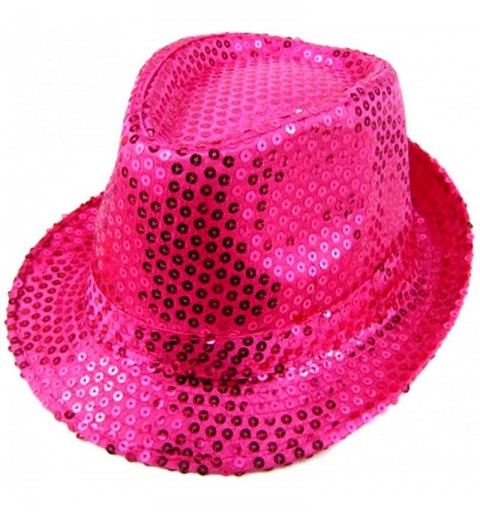 Fedoras Women Girl Fedora Trilby Homburg Stetson Short Brim Sequin Glitter Hat Metallic - Rose Pink - CI12O5LAQMS $15.41