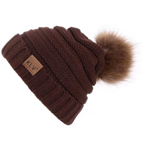 Skullies & Beanies Winter Women Baggy Warm Crochet Wool Knit Ski Skully Slouchy Pompom Caps Hat - Coffee - CT18L436M9Z $6.66