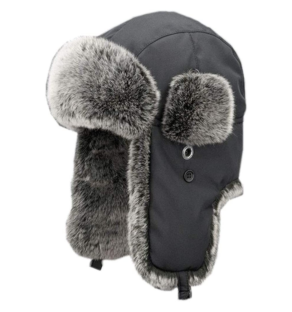 Skullies & Beanies Unisex Winter Trapper Bomber Hat with Ear Flaps Russian Ushanka - Black 1 - CS18LT77EXC $28.30
