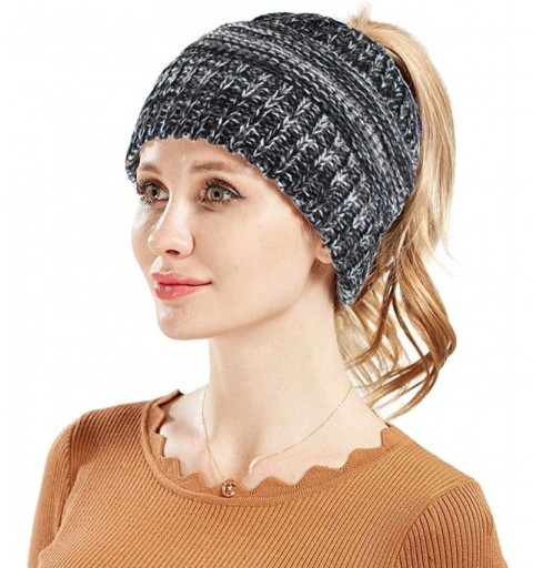 Skullies & Beanies Ponytail Beanies for Women- 2 Pack Stretch Cable Knit Hat Messy High Bun Cap - Set 2 - CF18ID4C7CR $20.21