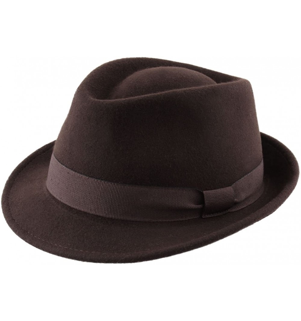Fedoras Classic Trilby Pliable Wool Felt Trilby Hat Packable Water Repellent - Marron - CW12NZ6Z9VG $46.92
