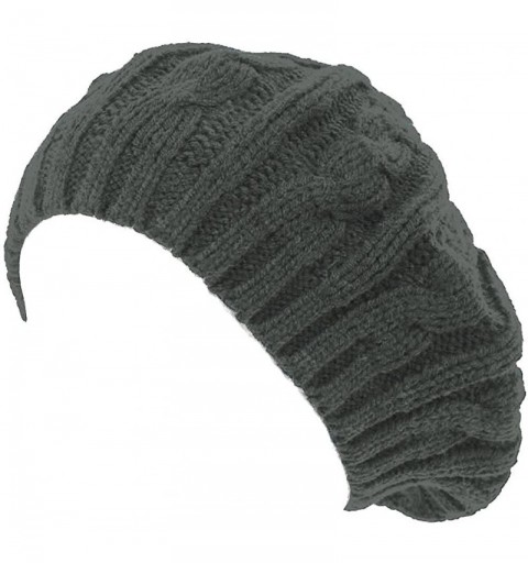 Skullies & Beanies Cable Fashion Knit Beret (2 Pack) - Charcoal - CH11BXWHBQH $13.17
