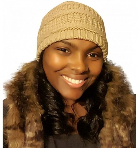 Skullies & Beanies Satin Lined Knit Hat Frizz - Preventing Beanie Cap for Natural Hair Protection - Beige - CC12O1BS4LU $24.14