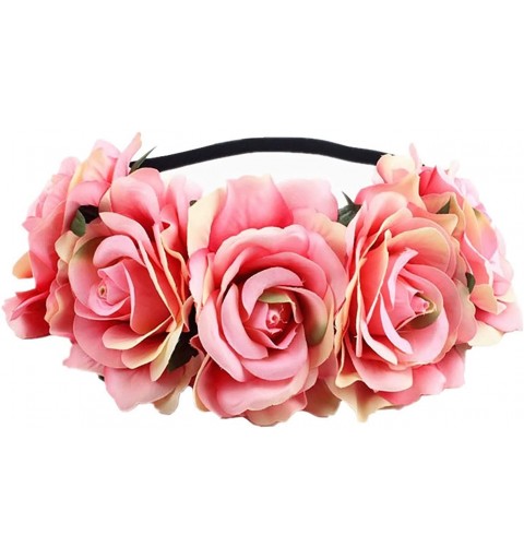 Headbands Love Fairy Bohemia Stretch Rose Flower Headband Floral Crown for Garland Party - Peach Red - C018HXAMCXT $11.17