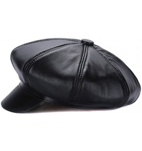 Berets Solid Sheepskin Big Apple Cap Leather Hat - Style B - CJ186ZLM5KD $28.88