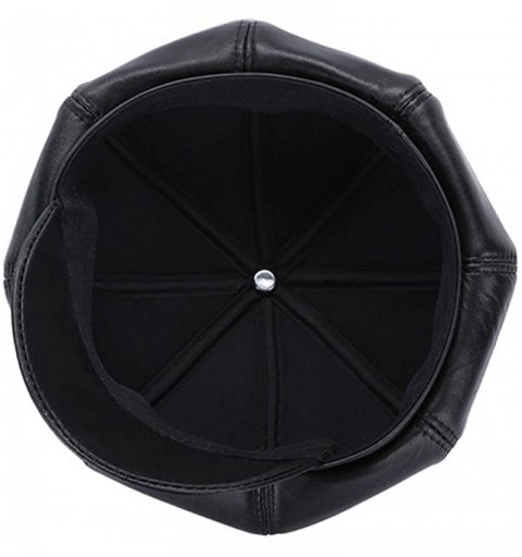 Berets Solid Sheepskin Big Apple Cap Leather Hat - Style B - CJ186ZLM5KD $28.88