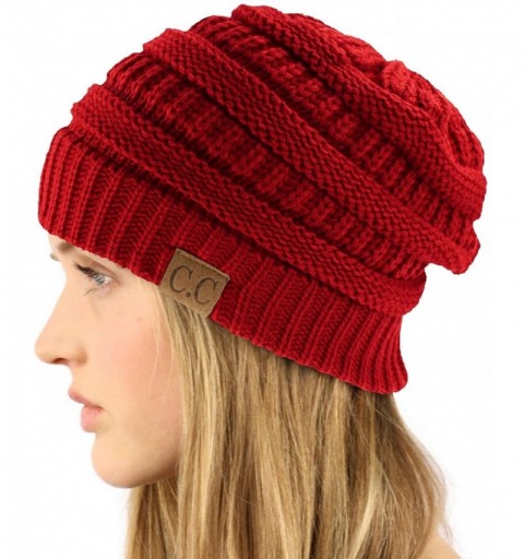 Skullies & Beanies Fleeced Fuzzy Lined Unisex Chunky Thick Warm Stretchy Beanie Hat Cap - Solid Red - CK18IT3MQRS $11.06