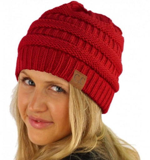Skullies & Beanies Fleeced Fuzzy Lined Unisex Chunky Thick Warm Stretchy Beanie Hat Cap - Solid Red - CK18IT3MQRS $11.06