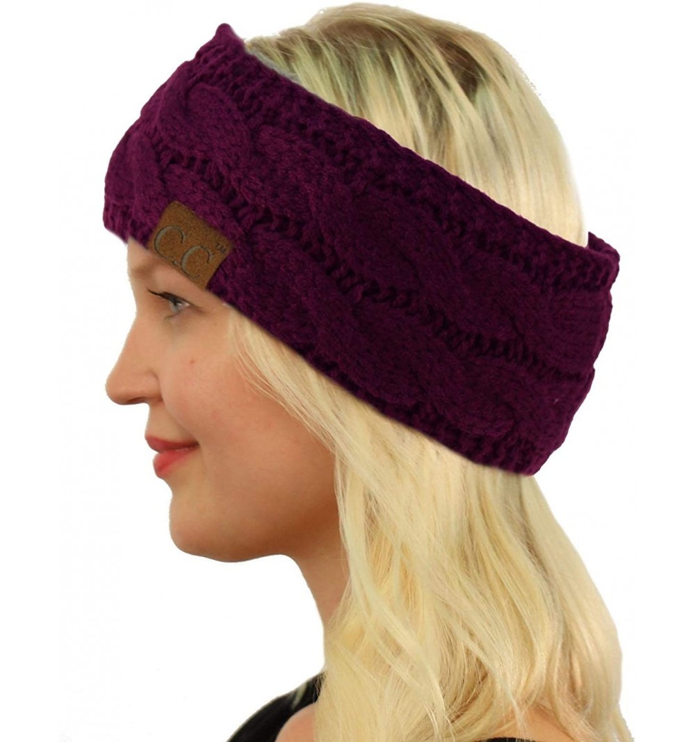 Cold Weather Headbands Winter Fuzzy Fleece Lined Thick Knitted Headband Headwrap Earwarmer - Solid Dk. Purple - CA18I4EW5HK $...