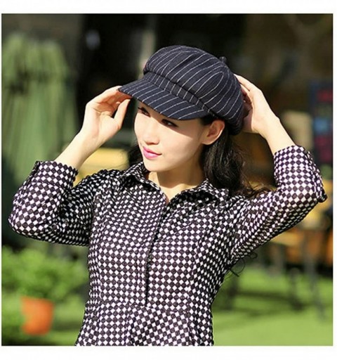 Berets Women Girls Fashion Vintage Stripe Warm Casual Brim Beret Hat Cap Black - Navy - CB12658OLQ1 $11.22