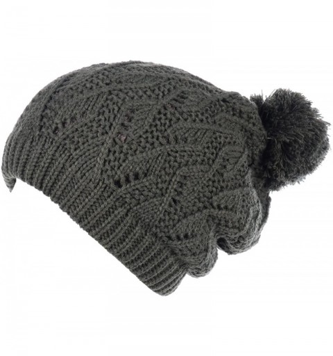 Skullies & Beanies Winter Big Pom Pom Beanie Hat Wool Blend Fleece Lined Color Block 2 Styles - Olive Pom - CK18XWEA3O3 $17.17