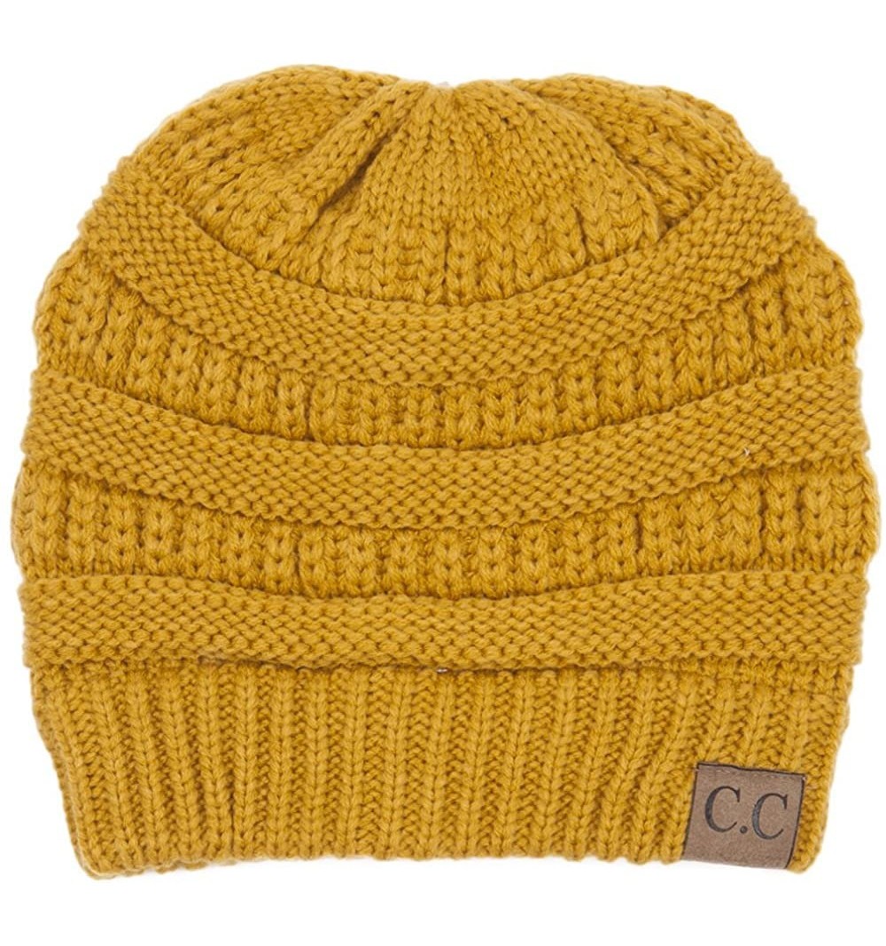 Skullies & Beanies Warm Soft Cable Knit Skull Cap Slouchy Beanie Winter Hat (Mustard) - CH12MWWES7W $12.33