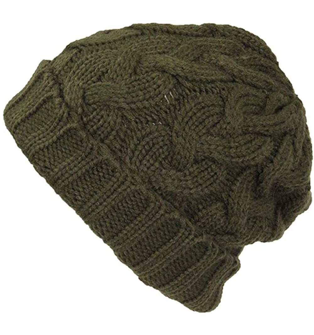 Skullies & Beanies Trendy Warm Soft Stretch Cable Knit Beanie - Olive - CT18MD4G8I2 $14.57