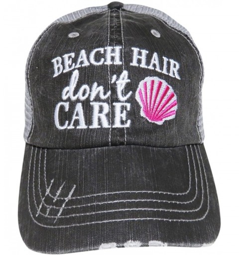 Baseball Caps Embroidered Beach Hair Don't Care Distressed Look Grey Trucker Baseball Cap - Hot Pink Shell - CL12IL0QDEJ $19.01