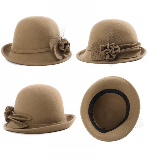Bucket Hats Womens 1920s Vintage Wool Felt Cloche Bucket Bowler Hat Winter Crushable - 89073_camel - CQ187D2IKQ8 $23.23