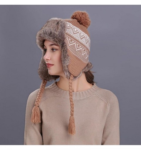 Skullies & Beanies Warm Women Winter Hat with Ear Flaps Snow Ski Thick Knit Wool Beanie Cap Hat - Khaki - C8187NQ8LLX $10.09