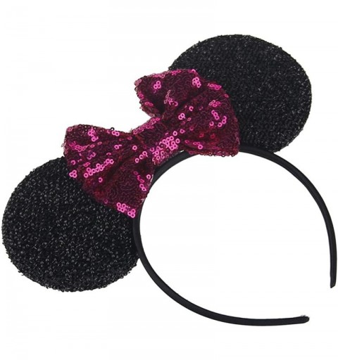 Headbands Sequins Bowknot Lovely Mouse Ears Headband Headwear for Travel Festivals - Hot Pink - CL18569D0O9 $19.41