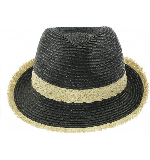 Fedoras Women's Classic Straw Fedora with Band and Loose Ends - Black - CH11N6XXR2D $13.42