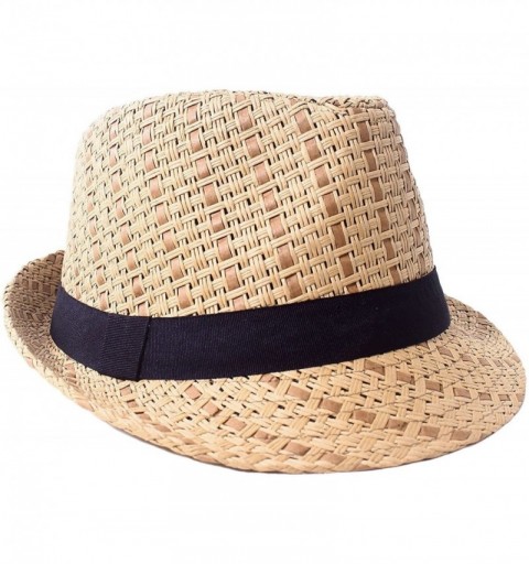 Fedoras Men/Women's Summer 2 Tone Colored Trilby Straw Fedora Hat - Brown/Black - C71808IM6TG $18.26